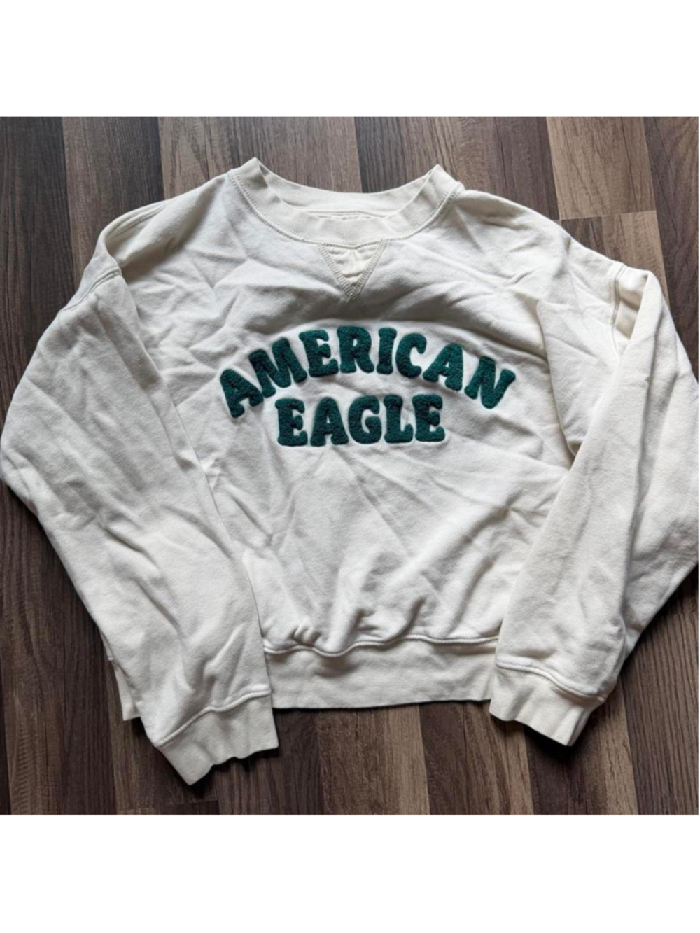 American Eagle cream varsity crewneck sweatshirt